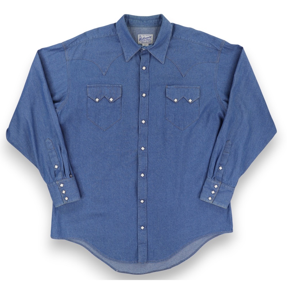 Rockmount Ranch Wear Denim Western Shirt Mens XLT Blue Snaps Made in USA